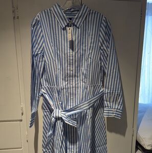 Talbots Blue and White Striped Collared Dress